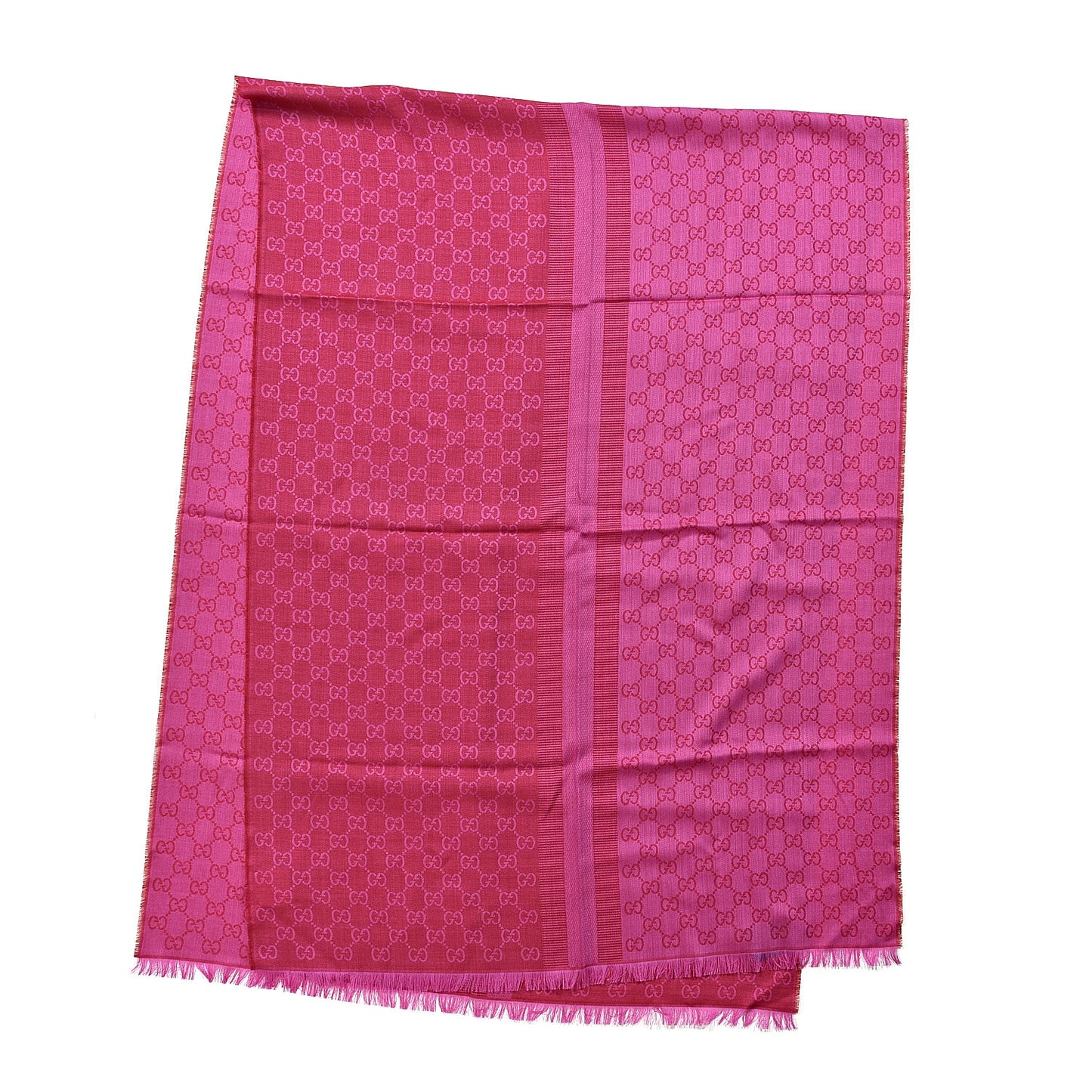 Wool Silk GG Monogram GGWeblong Fringe Scarf Shawl Red Pink