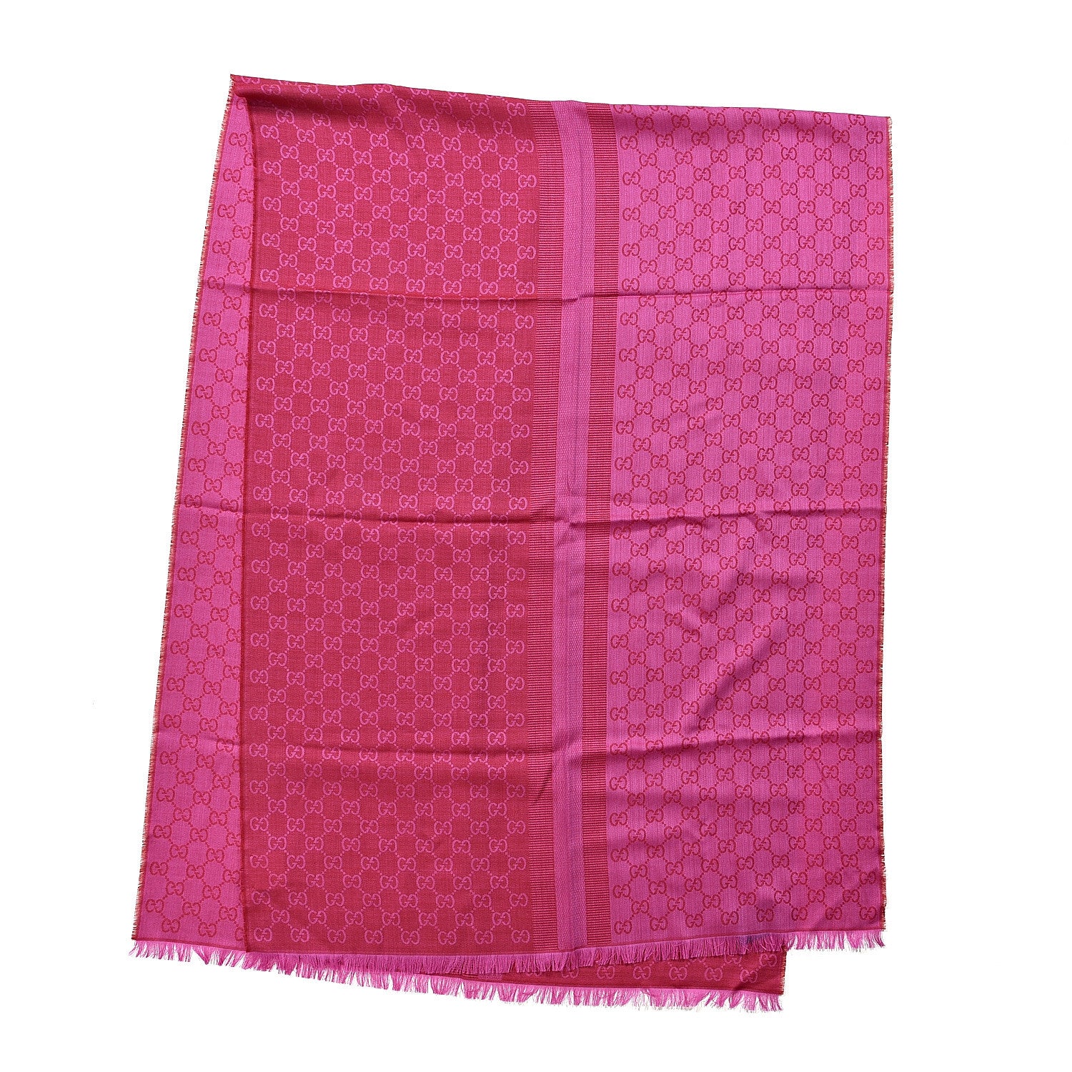 Gucci Wool Silk GG Monogram GGWeblong Fringe Scarf Shawl Red Pink 2 of 3