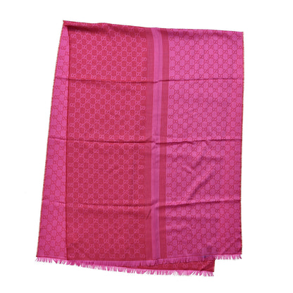 Gucci Wool Silk GG Monogram GGWeblong Fringe Scarf Shawl Red Pink 2 of 3