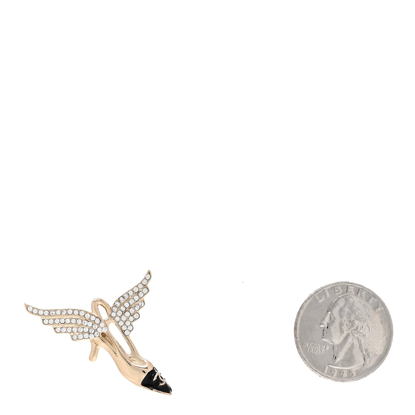 Crystal CC Heel Wing Brooch Gold Black