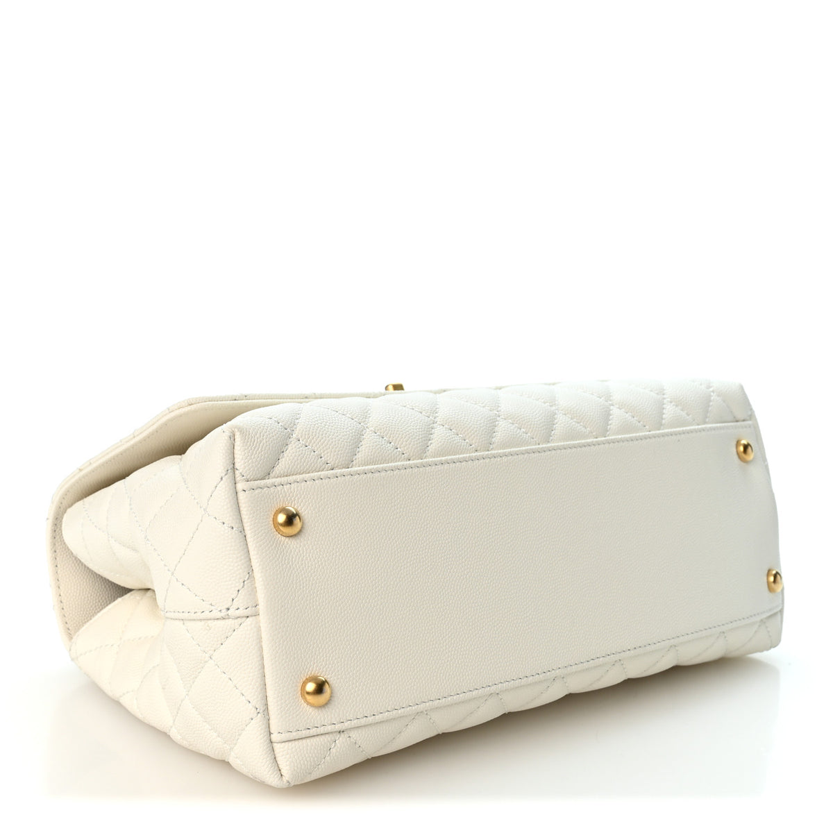 Caviar Quilted Small Chain Coco Handle Flap White