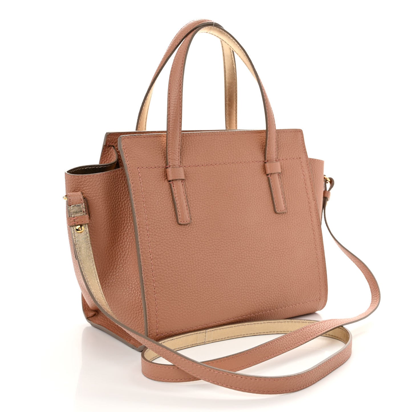 Grained Calfskin Double Handle Small Amy Tote Beige Pink Gold