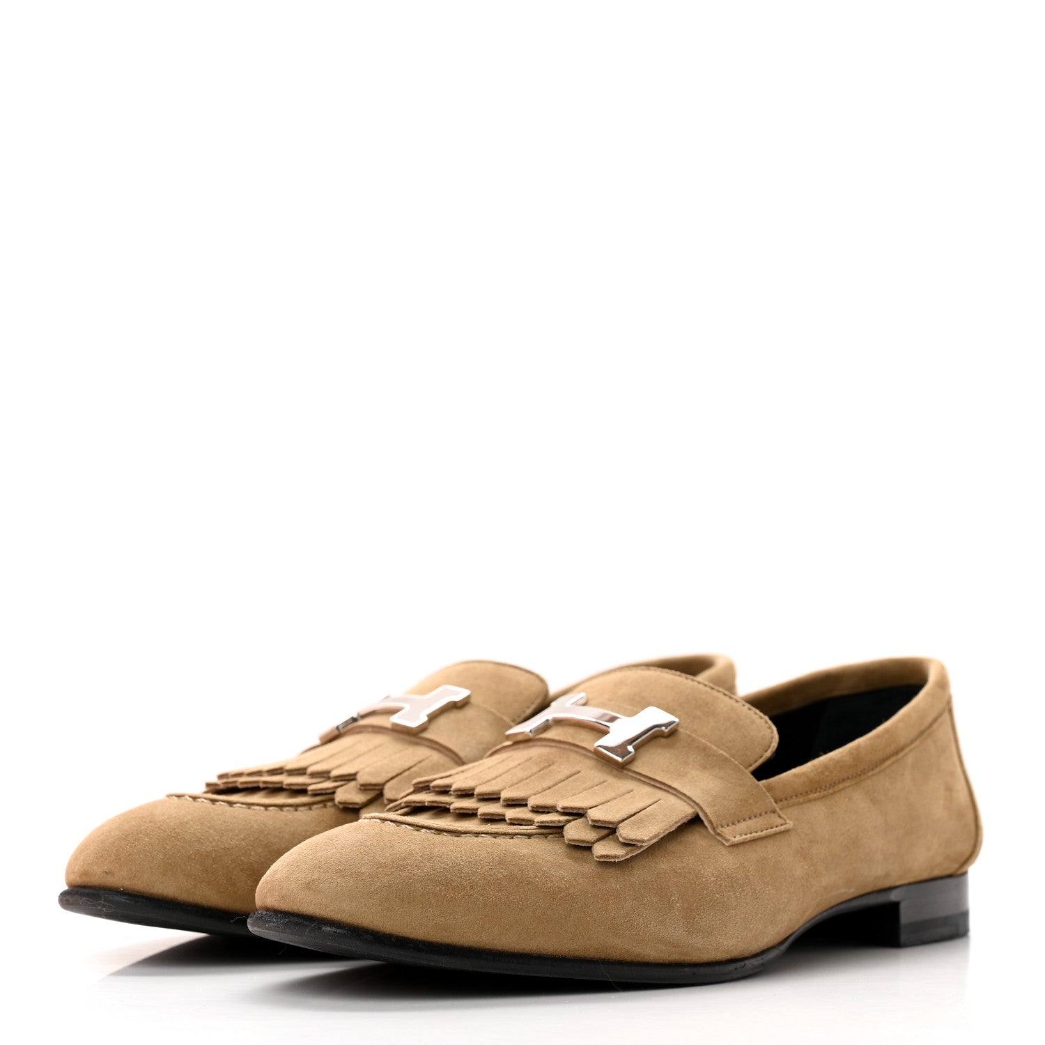 Hermes Suede Goatskin Womens Royal Loafers 37 Beige 3 of 13