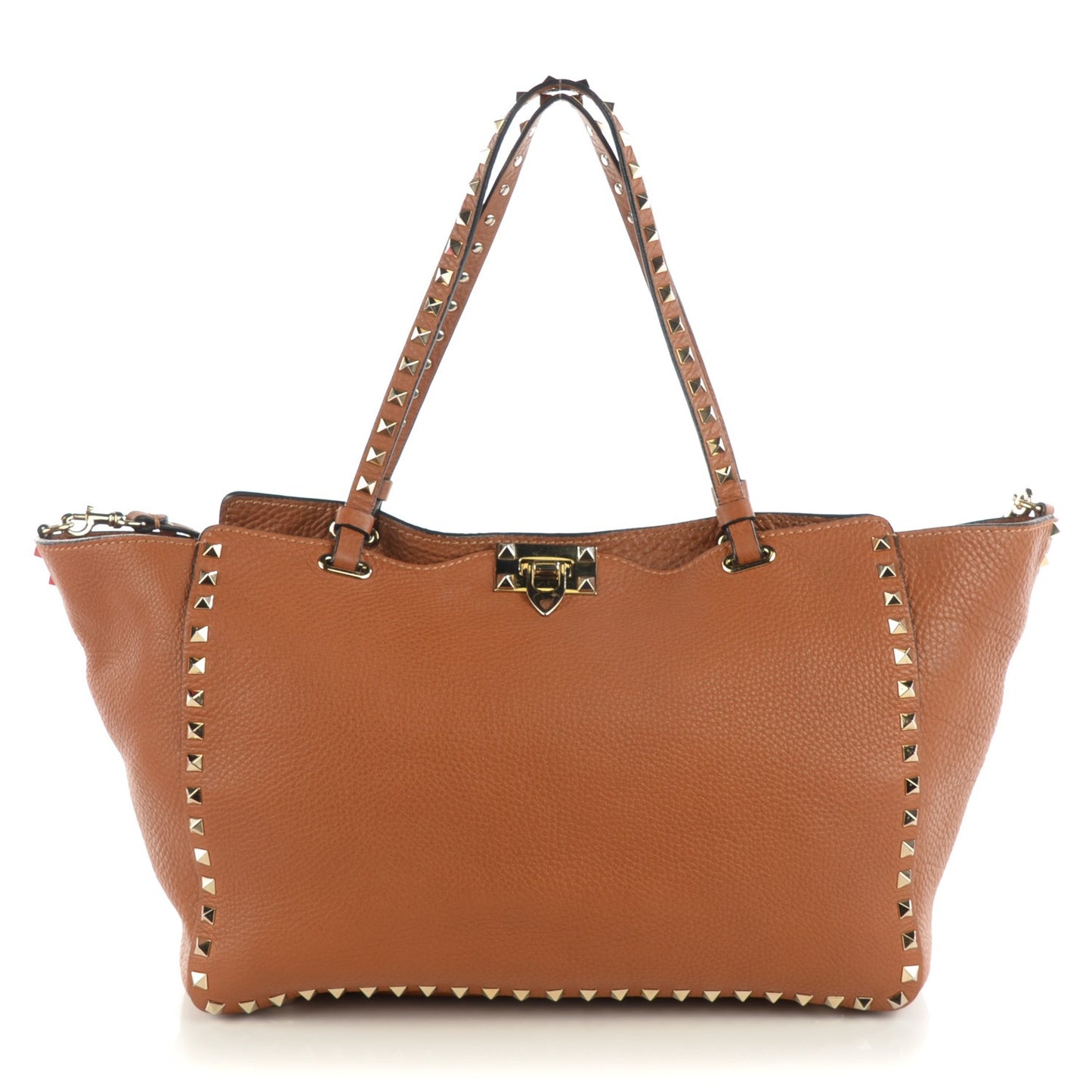 Pebbled Calfskin Medium Rockstud Tote Light Cuir