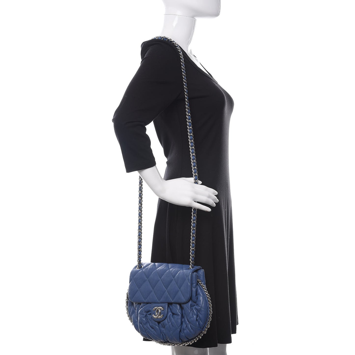 Washed Lambskin Quilted Mini Chain Around Flap Blue