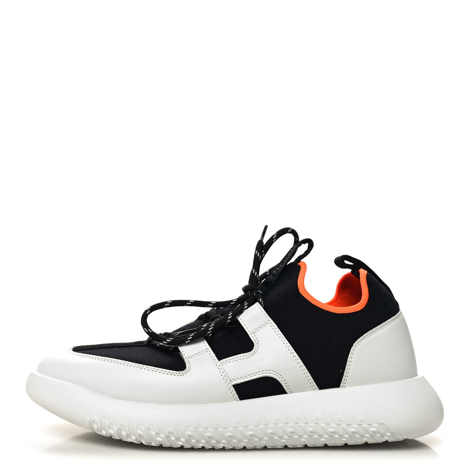 Hermes Technical Canvas Calfskin Womens Duel Sneakers 38 White Black 1 of 7