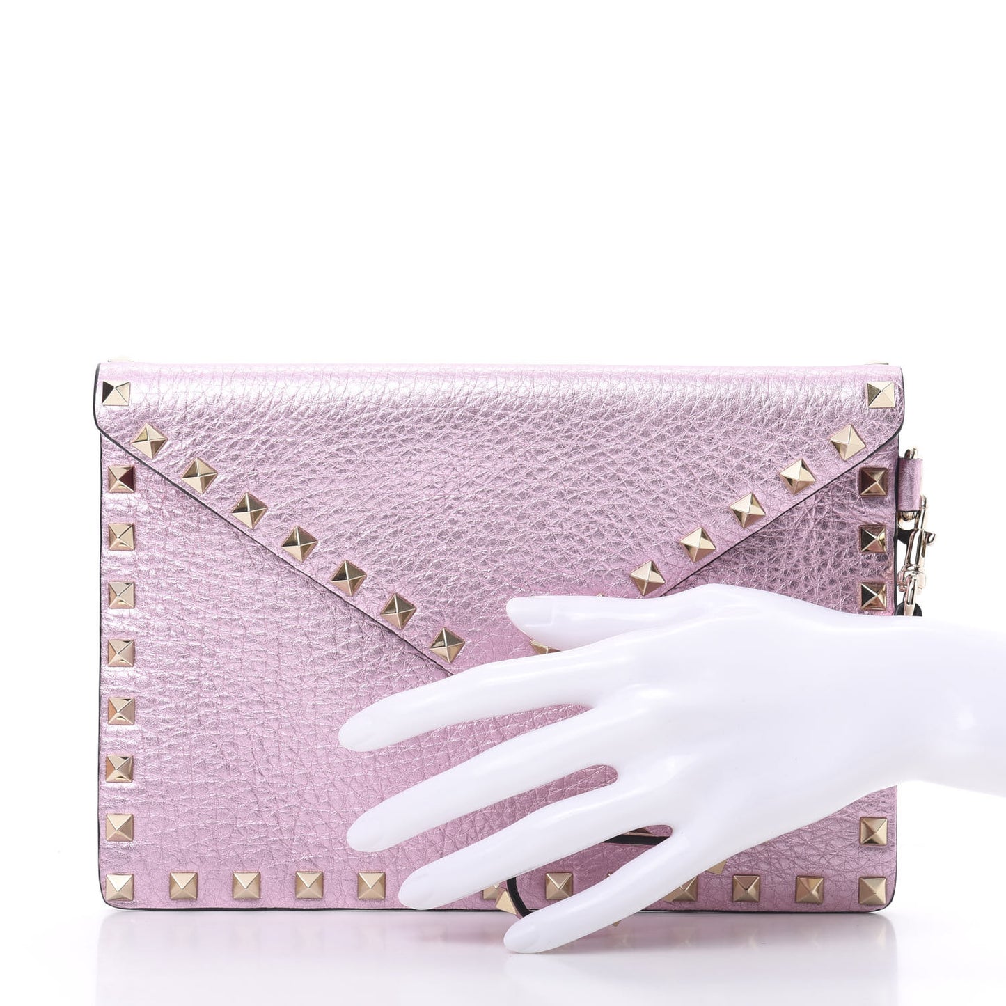 Metallic Pebbled Calfskin Medium Rockstud Envelope Flat Wristlet Pouch Giacinto