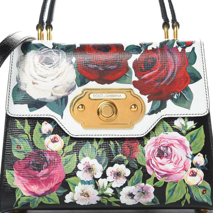 Dolce & Gabbana Grained Calfskin Floral Printed Medium Welcome Satchel Black White 7 of 12
