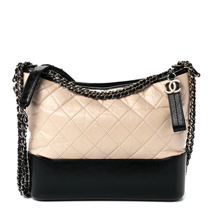 Chanel Aged Calfskin Quilted Medium Gabrielle Hobo Beige Black 1 of 12