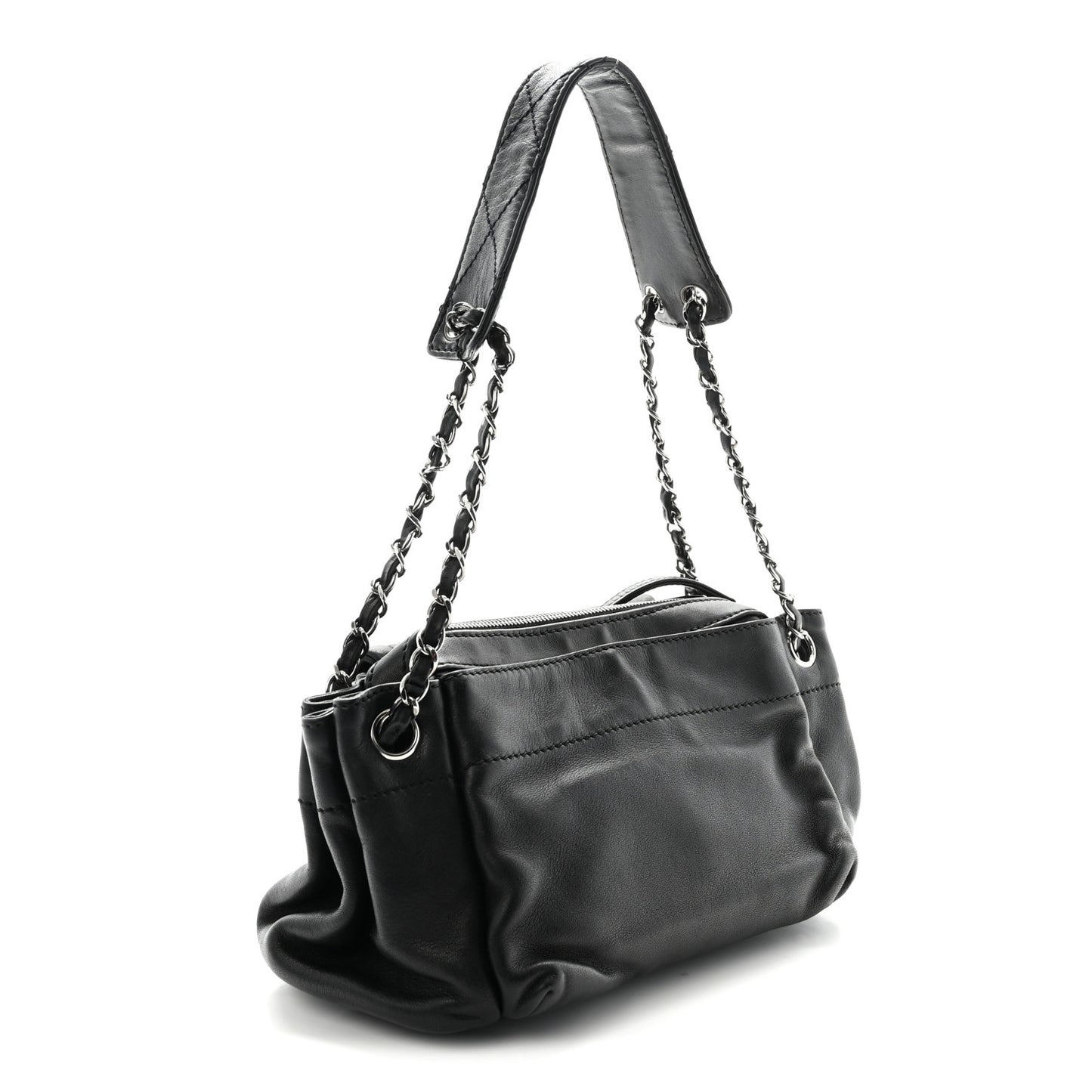 Lambskin Quilted Bowler Flap Shoulder Bag Black
