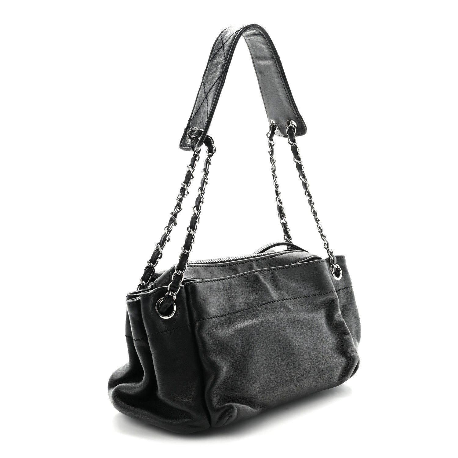 Chanel Lambskin Quilted Bowler Flap Shoulder Bag Black 3 of 10
