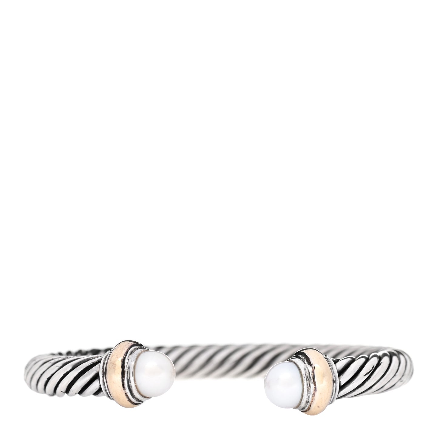 Sterling Silver 14K Yellow Gold Pearl 7mm Cable Classics Bracelet