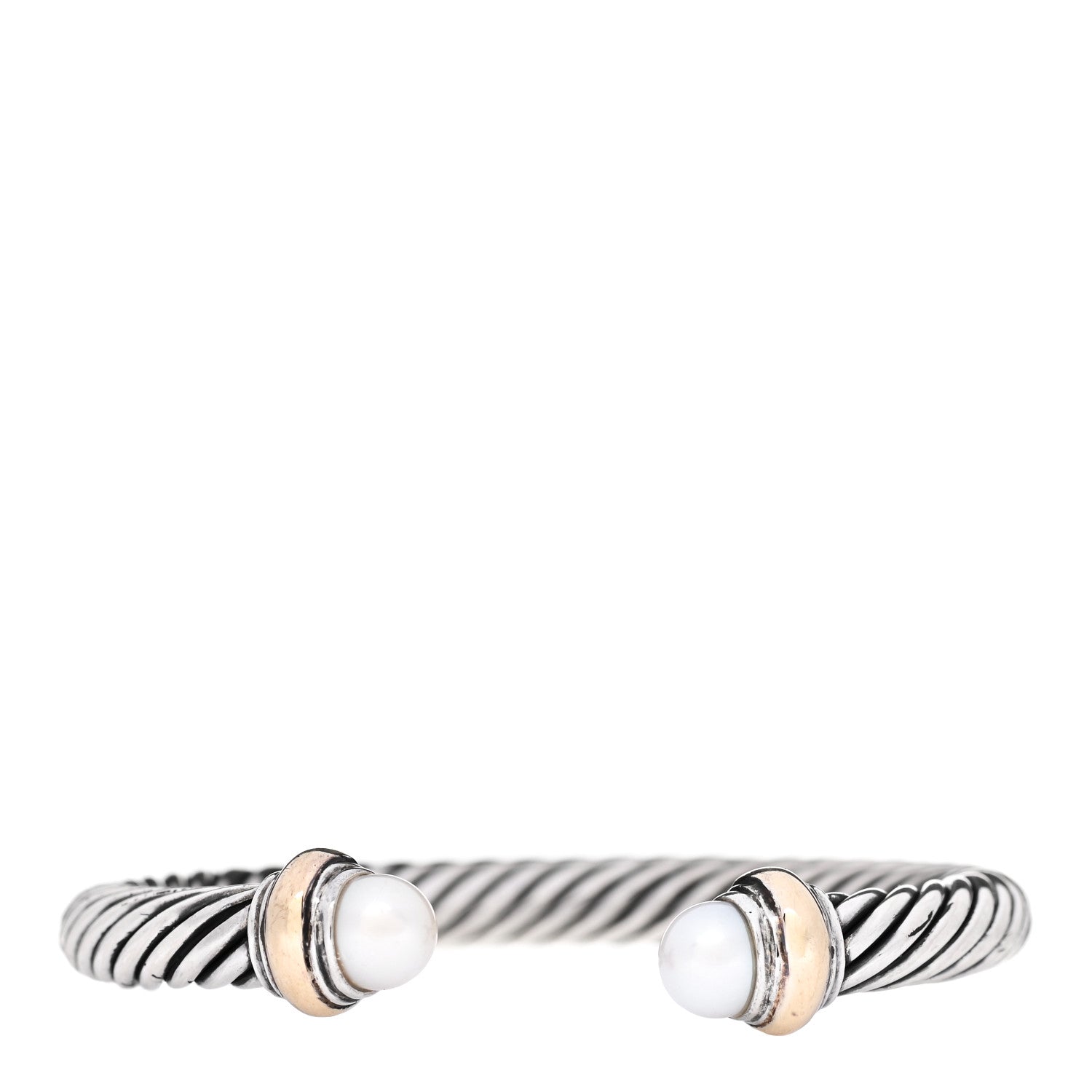 David Yurman Sterling Silver 14K Yellow Gold Pearl 7mm Cable Classics Bracelet 1 of 4