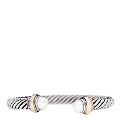 David Yurman Sterling Silver 14K Yellow Gold Pearl 7mm Cable Classics Bracelet 1 of 4