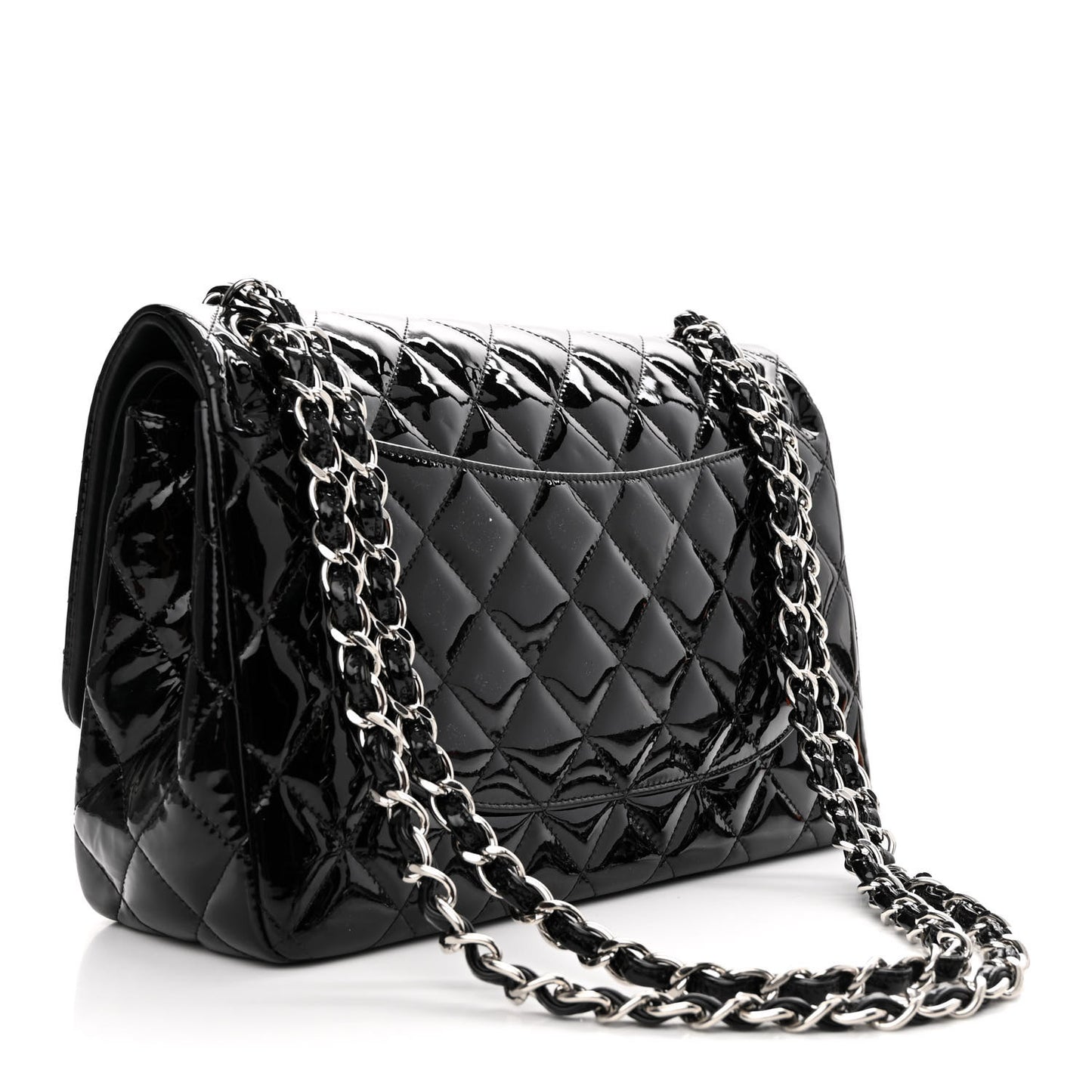 Patent Quilted Jumbo Double Flap Black