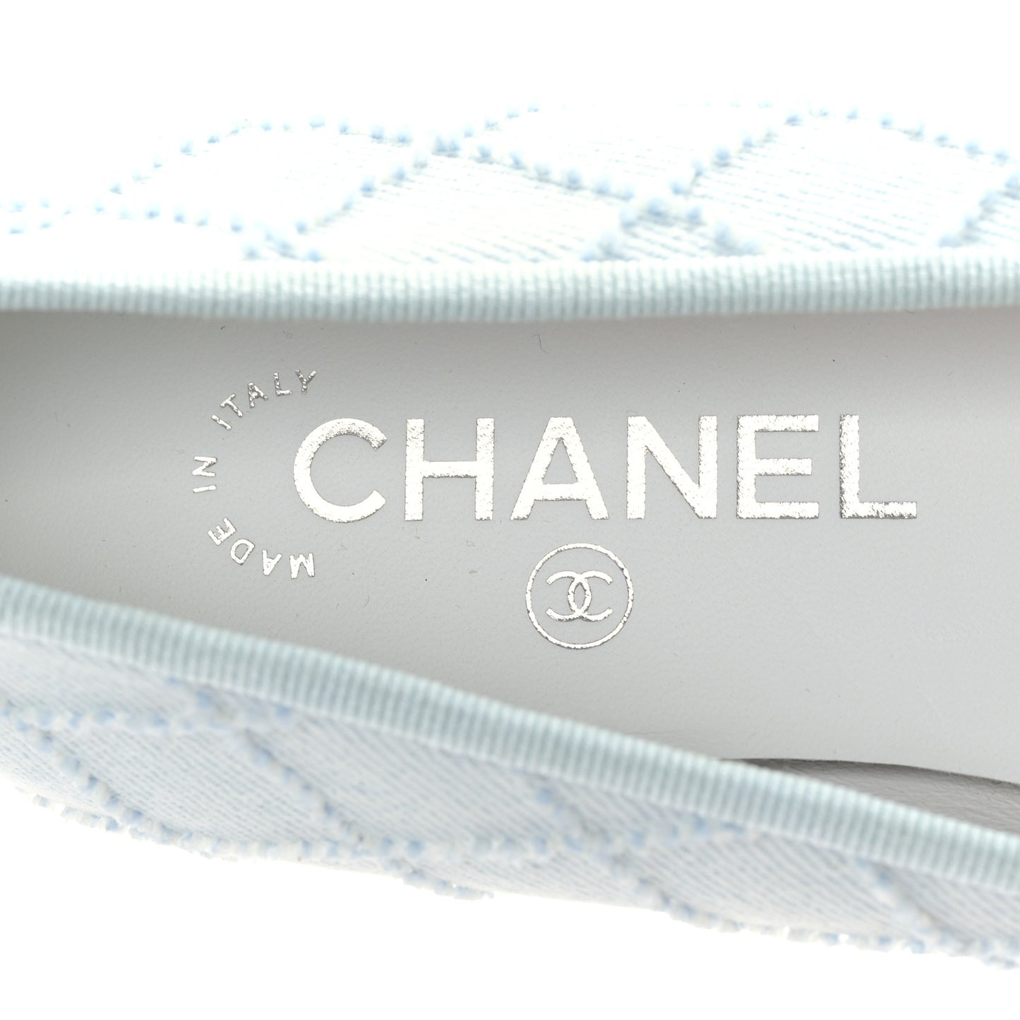 Denim Embroidered Grosgrain CC Cap Toe Ballerina Flats 38.5 Light Blue Black