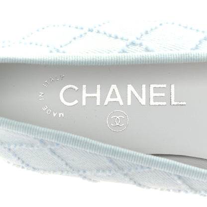Chanel Denim Embroidered Grosgrain CC Cap Toe Ballerina Flats 38.5 Light Blue Black 7 of 9