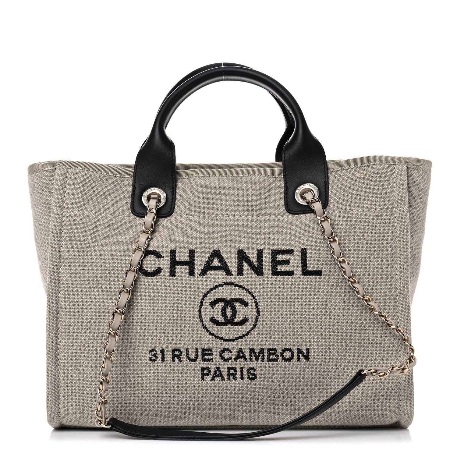 Chanel Mixed Fibers Small Deauville Tote Beige Black 1 of 12