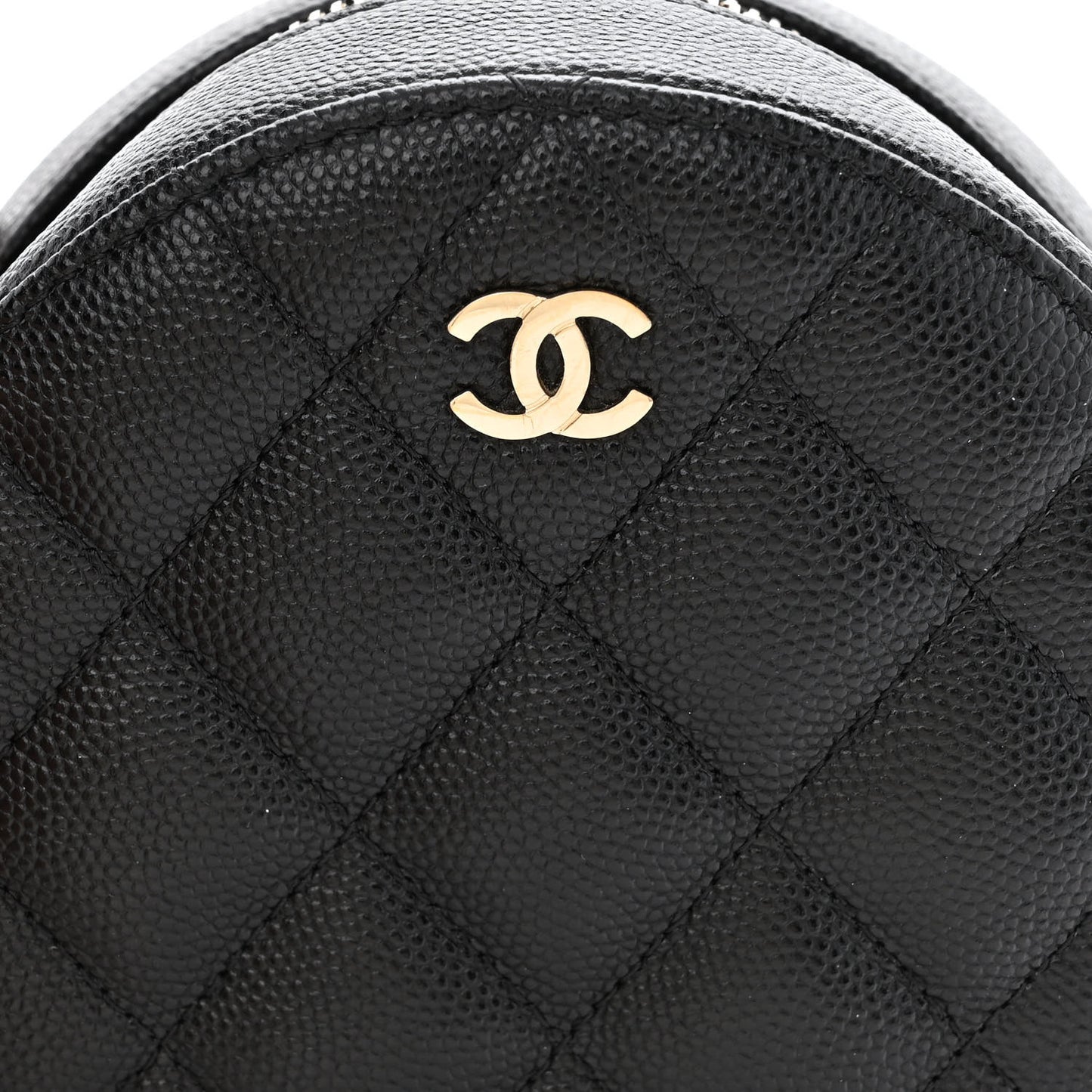 Caviar Quilted Round Clutch With Chain Black