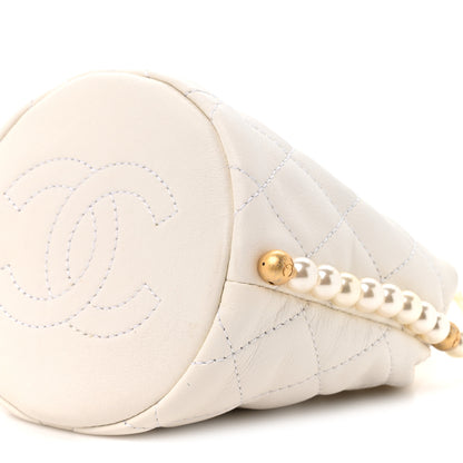 Chanel Calfskin Quilted Pearl Mini About Pearls Drawstring Bucket Bag White 8 of 9