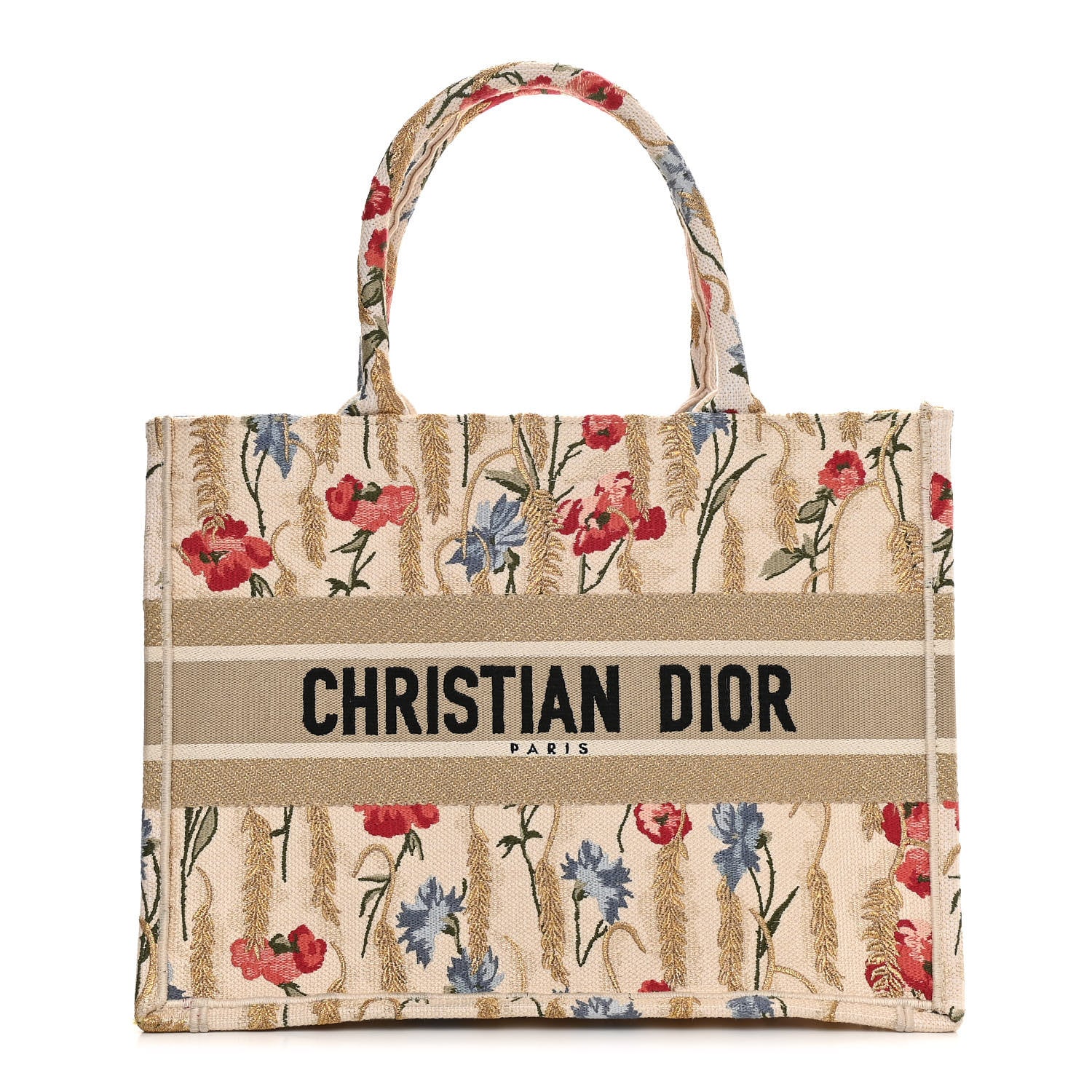 Christian Dior Canvas Embroidered Medium Hibiscus Book Tote Beige Multicolor 1 of 10