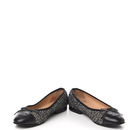 Chanel Tweed Cap Toe Ballerina Flats 35 Black White 5 of 10