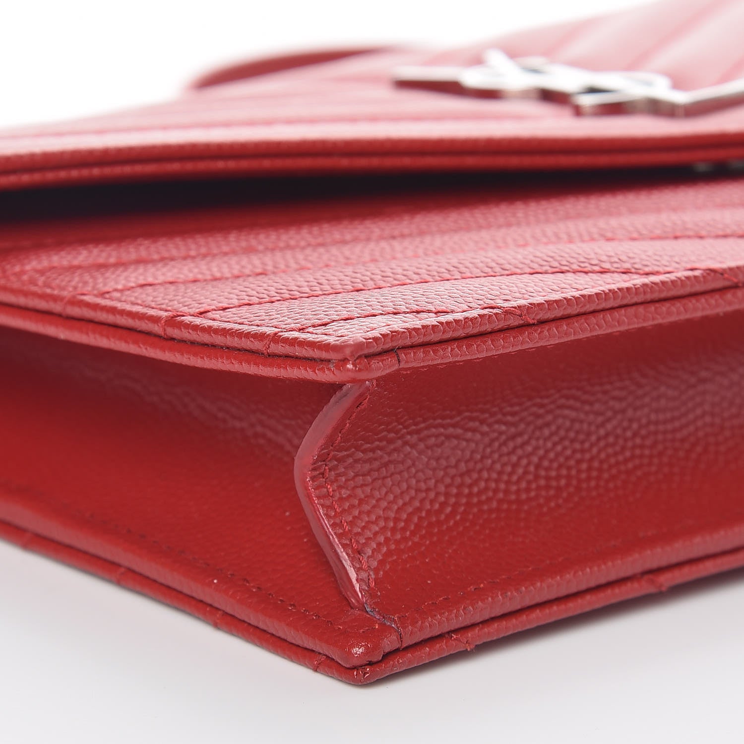 Saint Laurent Grain De Poudre Matelasse Chevron Monogram Envelope Chain Wallet New Red 7 of 9