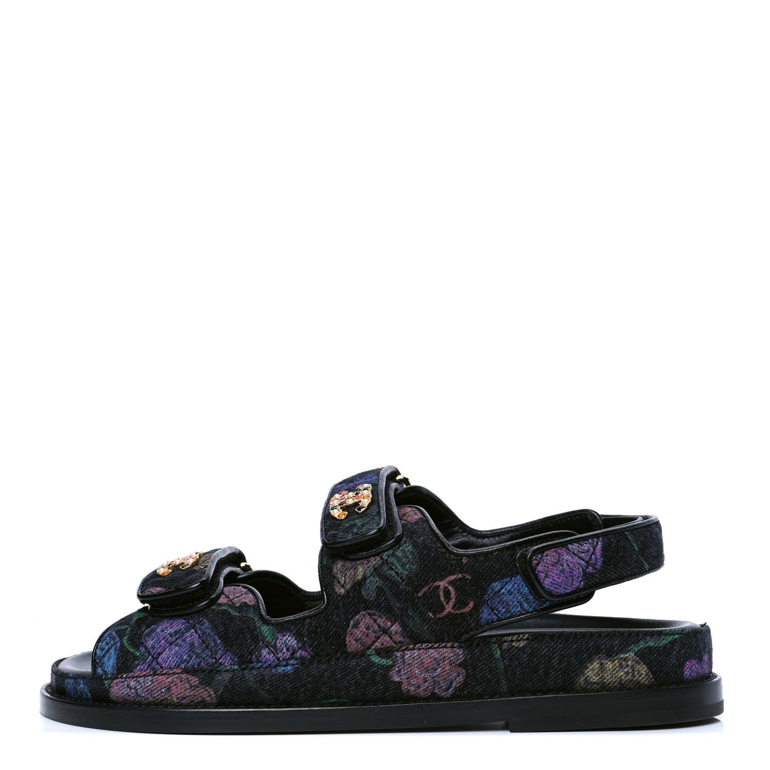 Chanel Denim Quilted Dad Sandals 37.5 Black Multicolor 1 of 4
