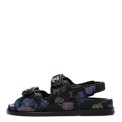 Chanel Denim Quilted Dad Sandals 37.5 Black Multicolor 1 of 4