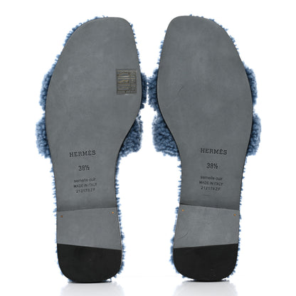 Hermes Woolskin Oran Sandals 38.5 Bleu 5 of 8