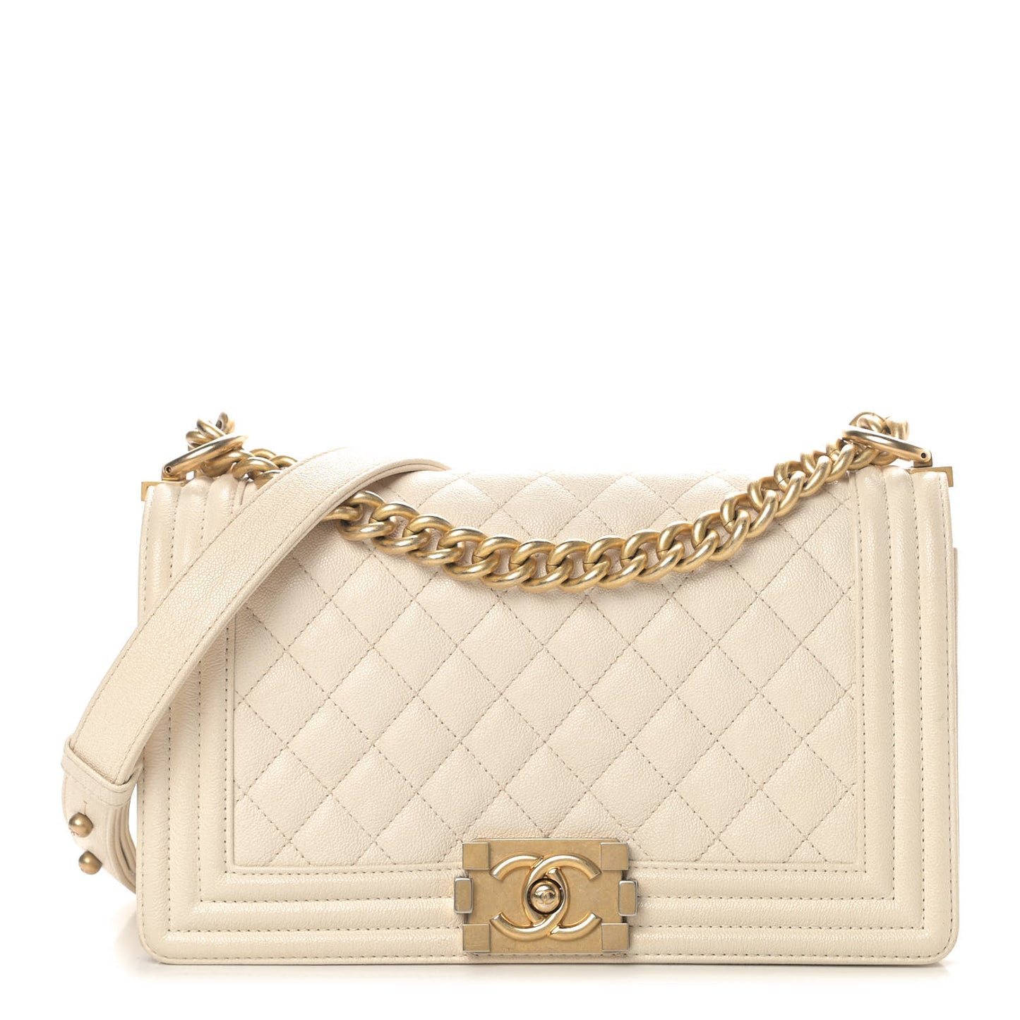 Caviar Quilted Medium Boy Flap Ivory