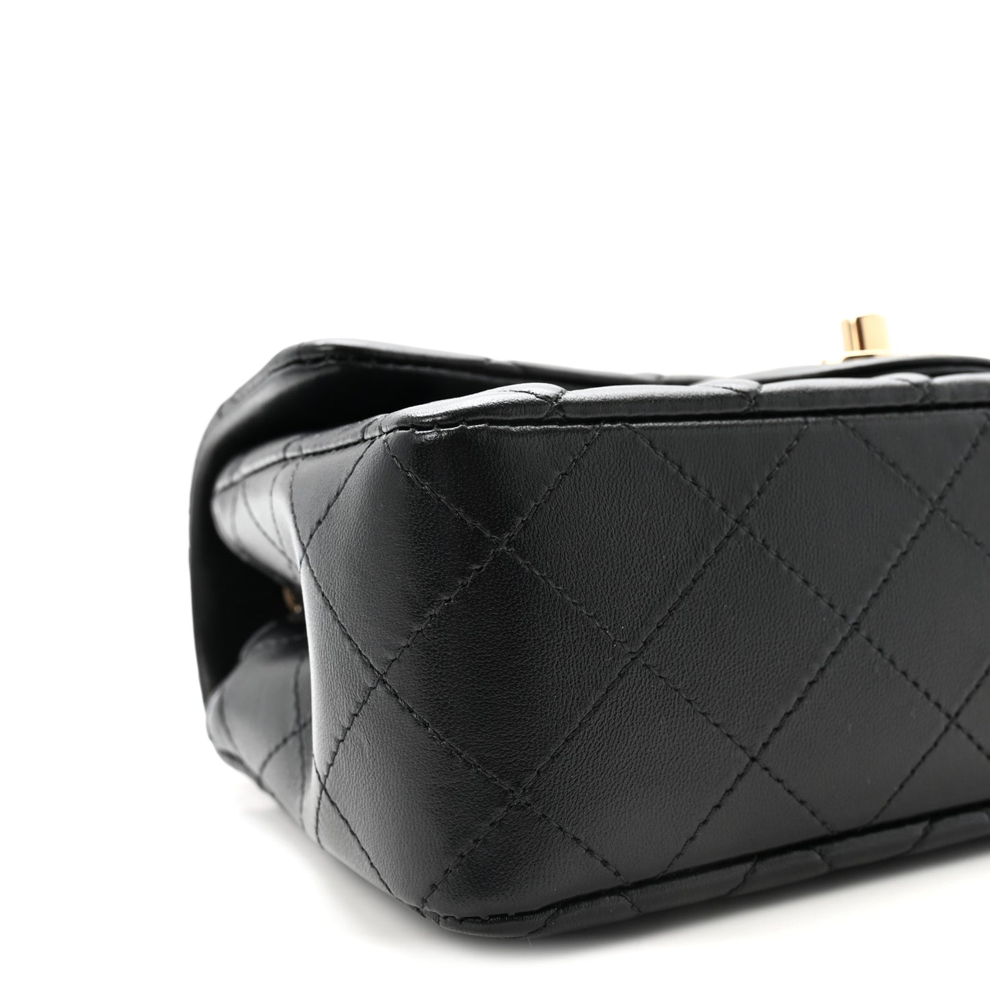 Lambskin Quilted Mini Rectangular Flap  Black
