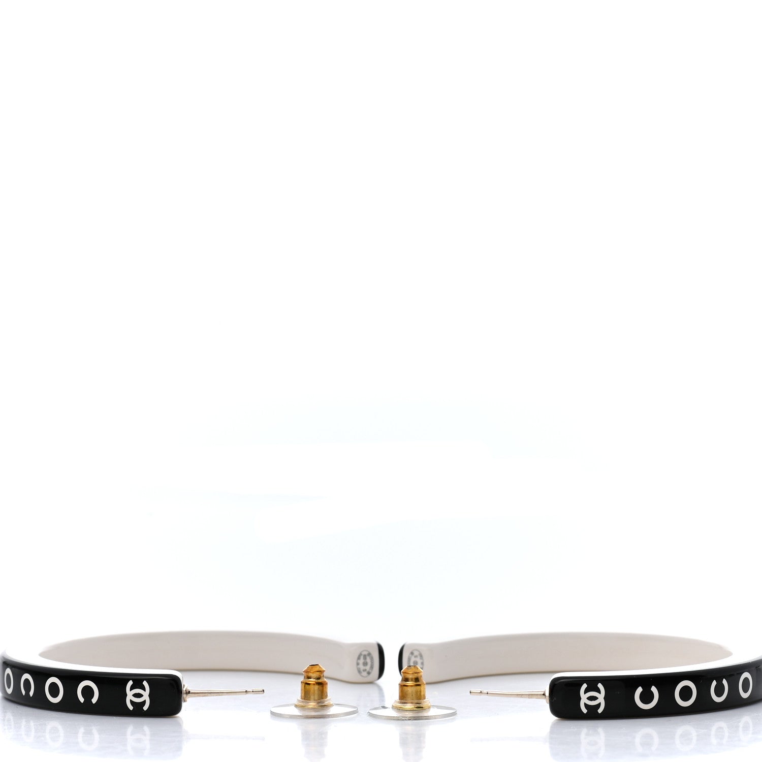 Chanel Resin Logo Hoop Earrings Black White 3 of 5