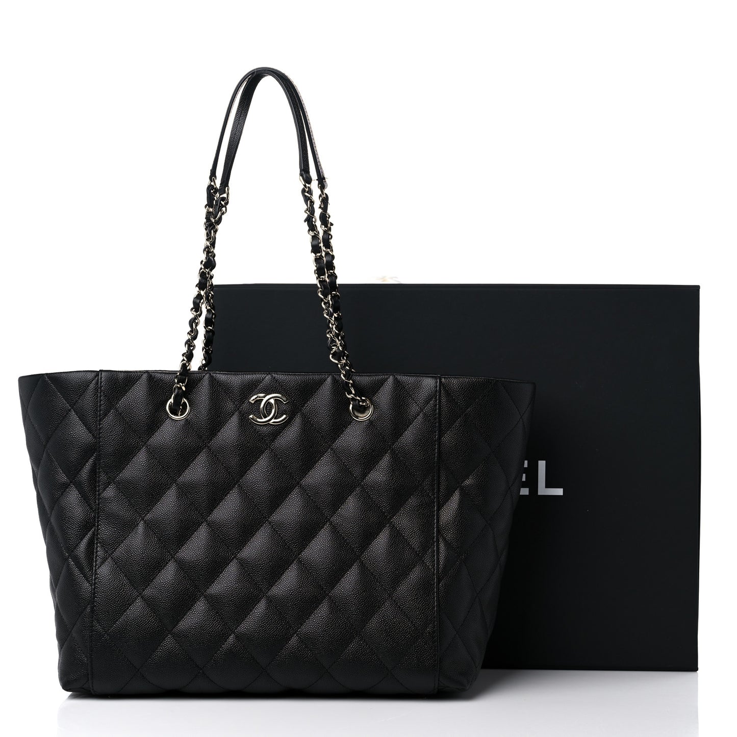 Caviar Quilted Large Shopping Tote Black