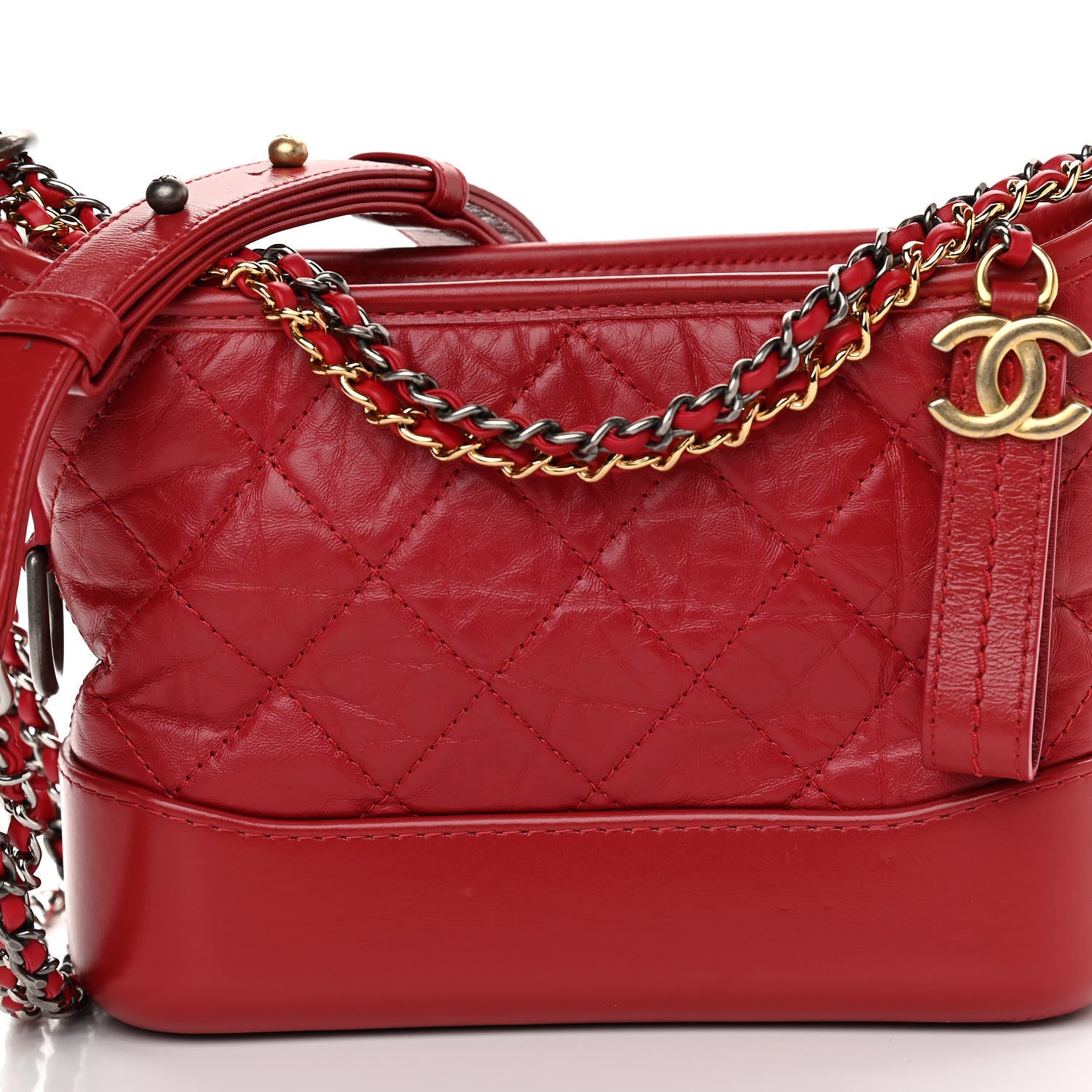 Chanel Aged Calfskin Quilted Small Gabrielle Logo Hobo Red 8 of 11