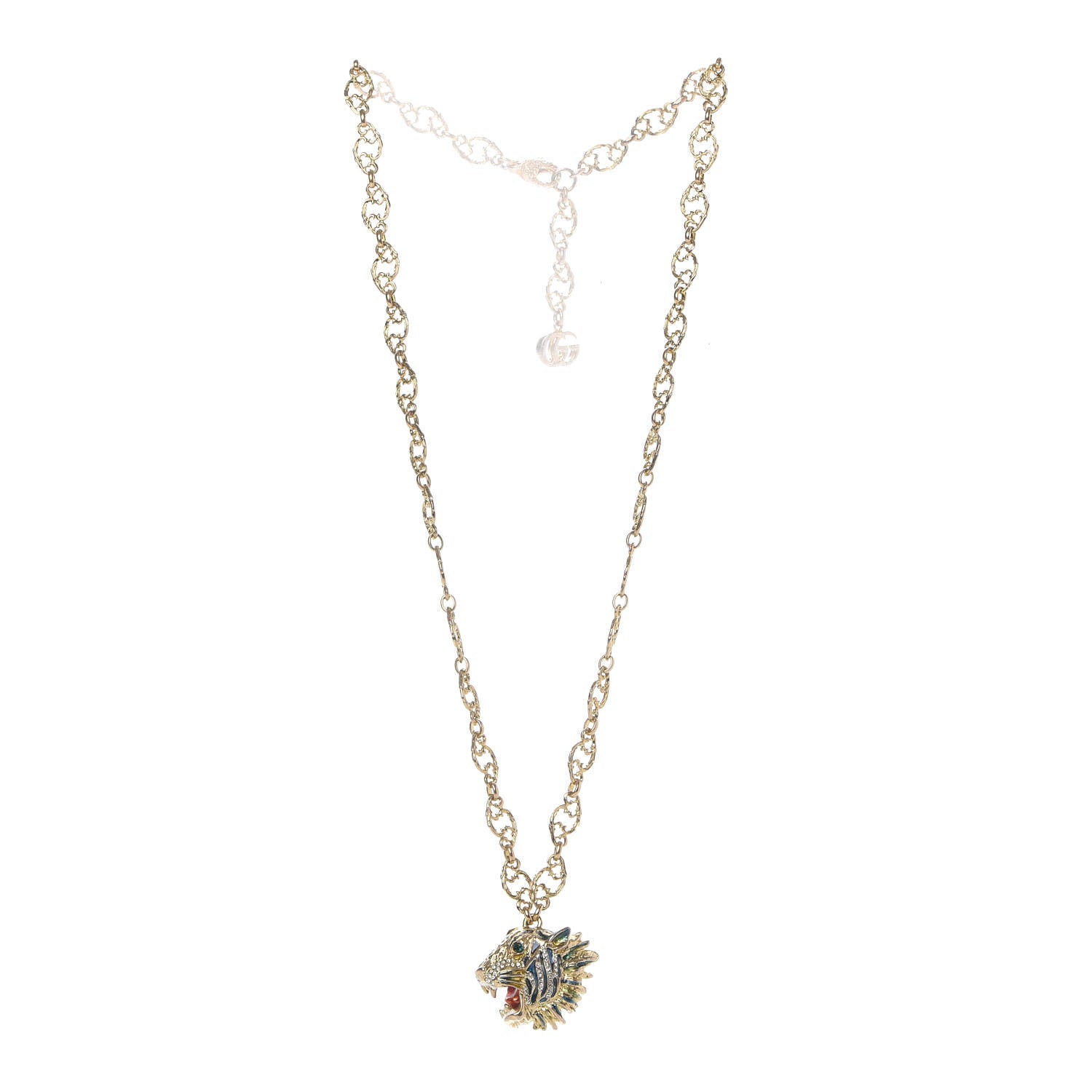 Gucci Metal Enamel Roaring Tiger Pendant Necklace Gold 3 of 6