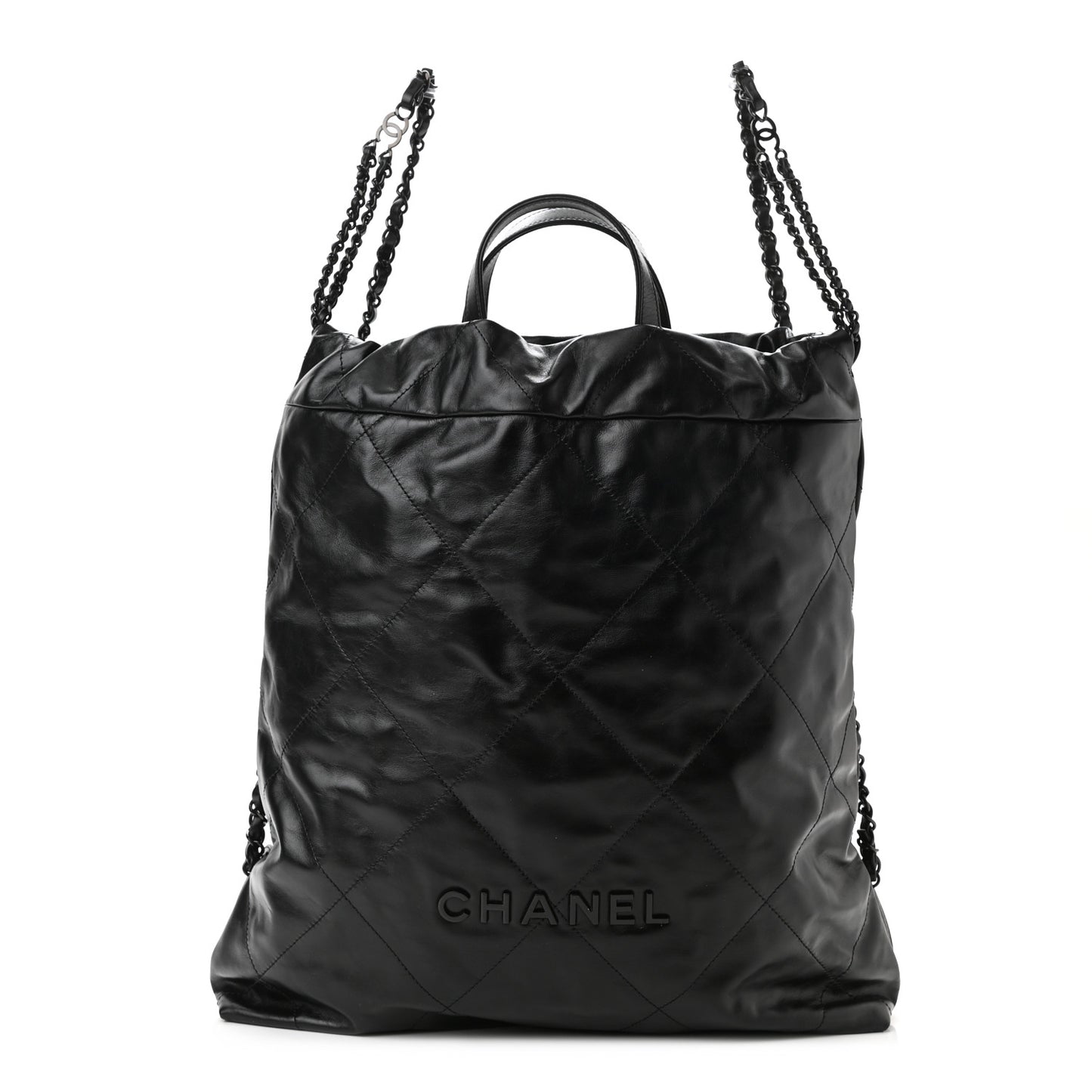 Shiny Calfskin Quilted Chanel 22 Backpack So Black