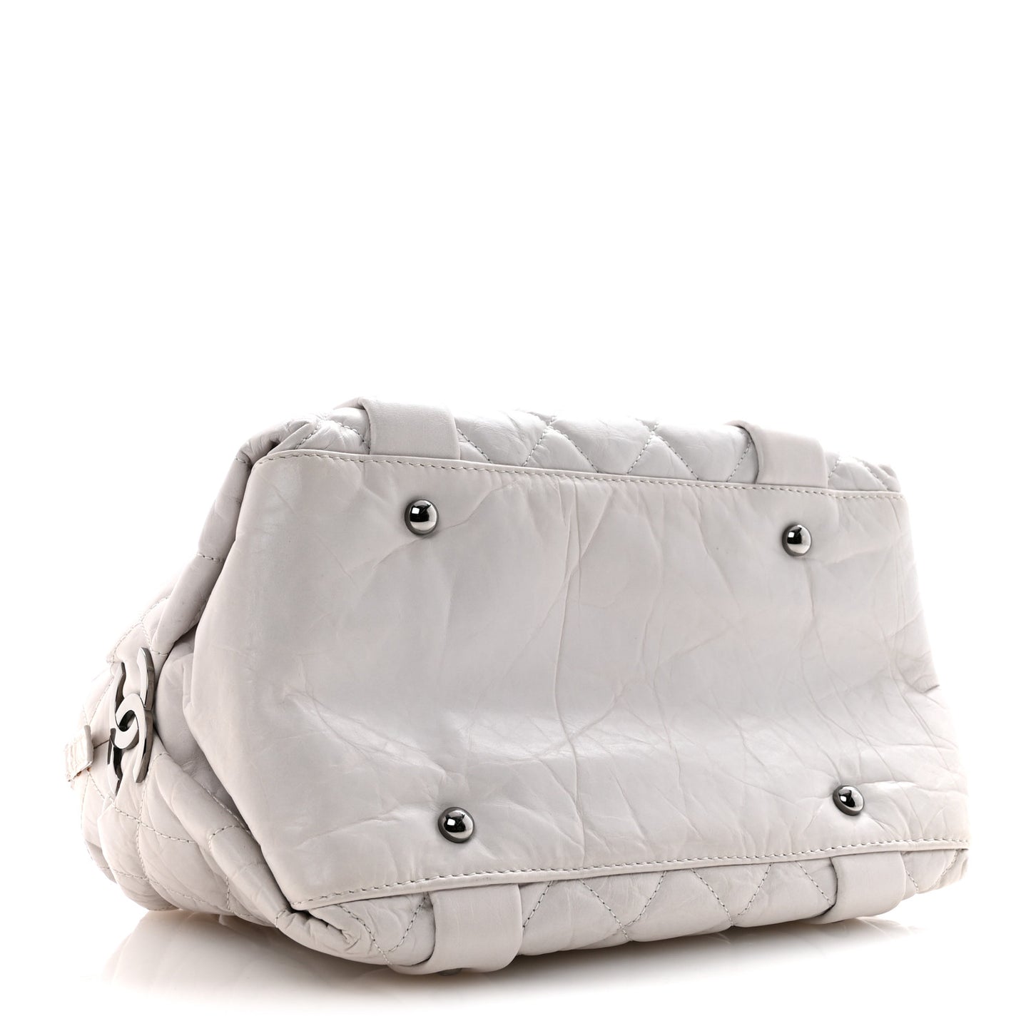Distressed Lambskin Vintage Ligne Lady Braid Small Tote White