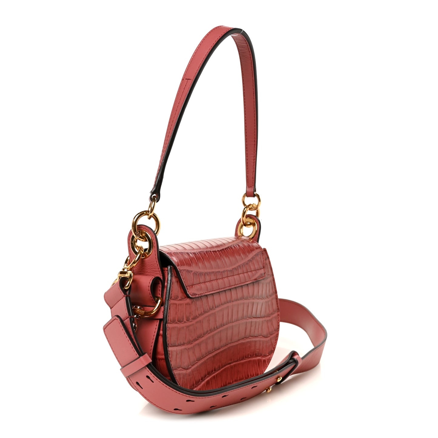 Calfskin Crocodile Embossed Small Tess Bag Rose