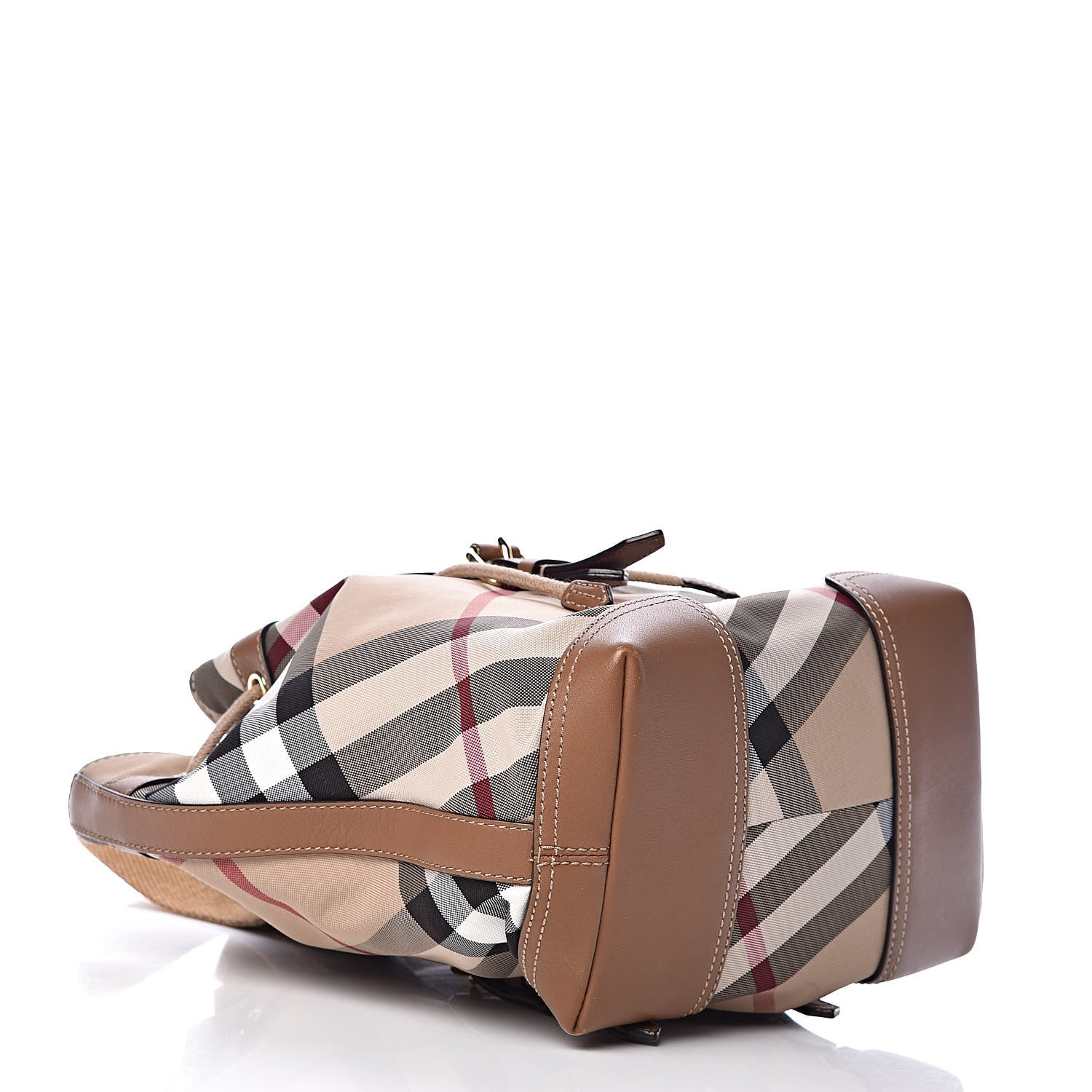 Burberry Nylon Calfskin Nova Check Backpack Brown 4 of 11