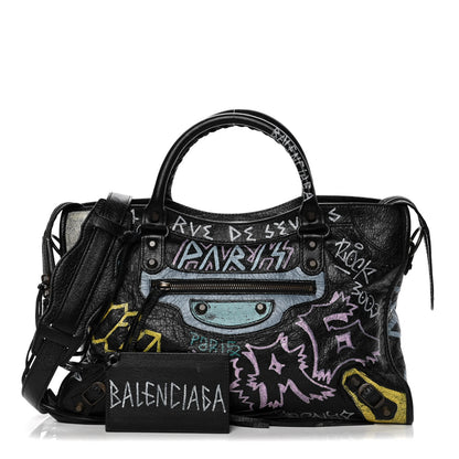 Balenciaga Agneau Graffiti All Over Classic Hardware City Black Multicolor 1 of 8