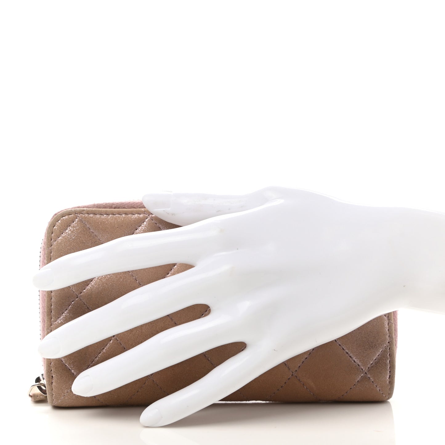 Metallic Lambskin Quilted Gusset Wallet Pink