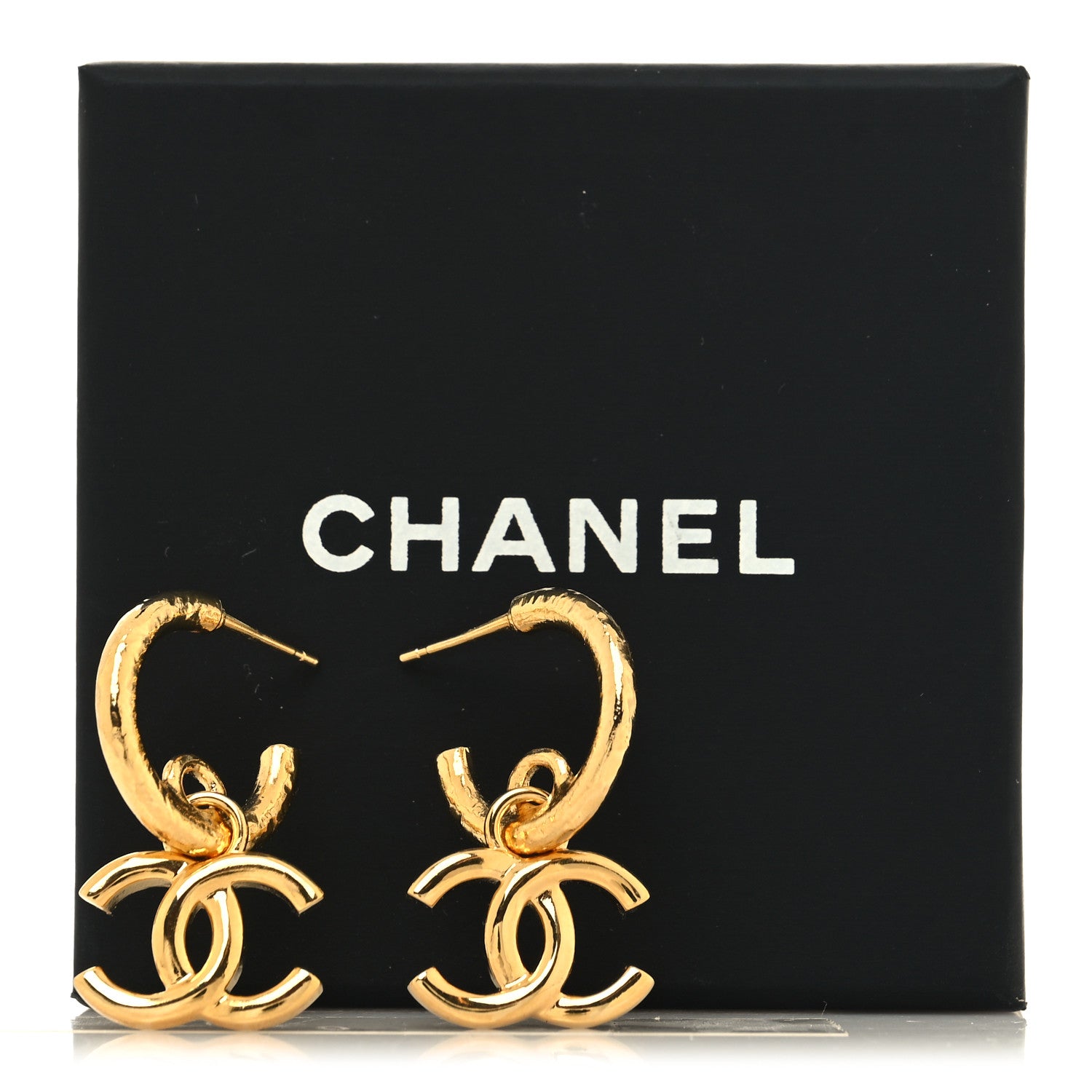 Chanel CC Hoop Drop Earrings Gold 5 of 5