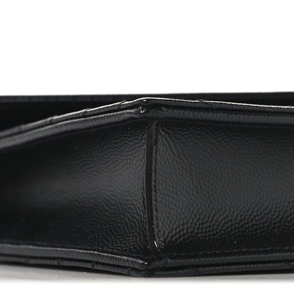 Saint Laurent Grain De Poudre Matelasse Chevron Monogram Monochrome Envelope Chain Wallet Black 8 of 10