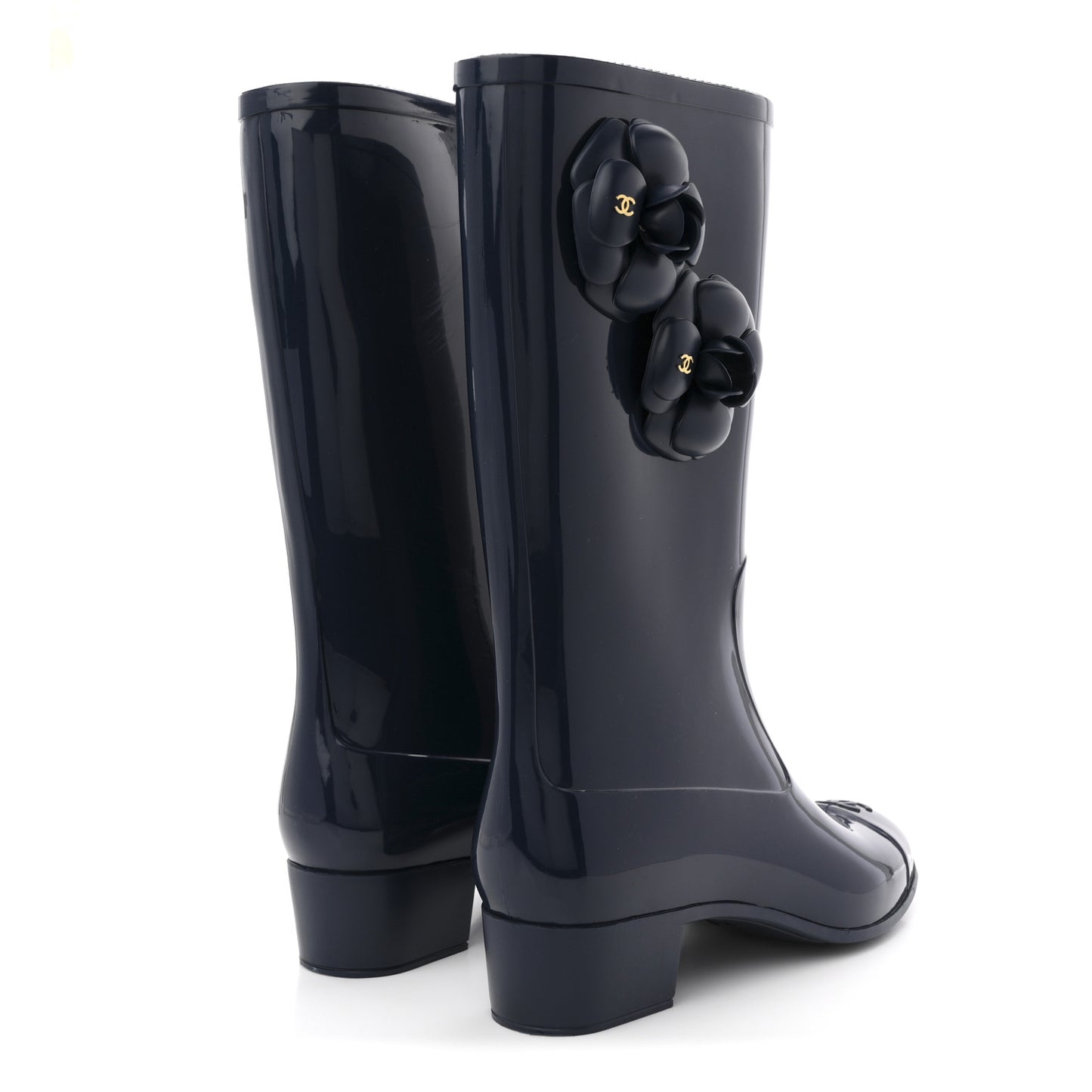 Rubber Camellia Rain Boots 39 Dark Blue