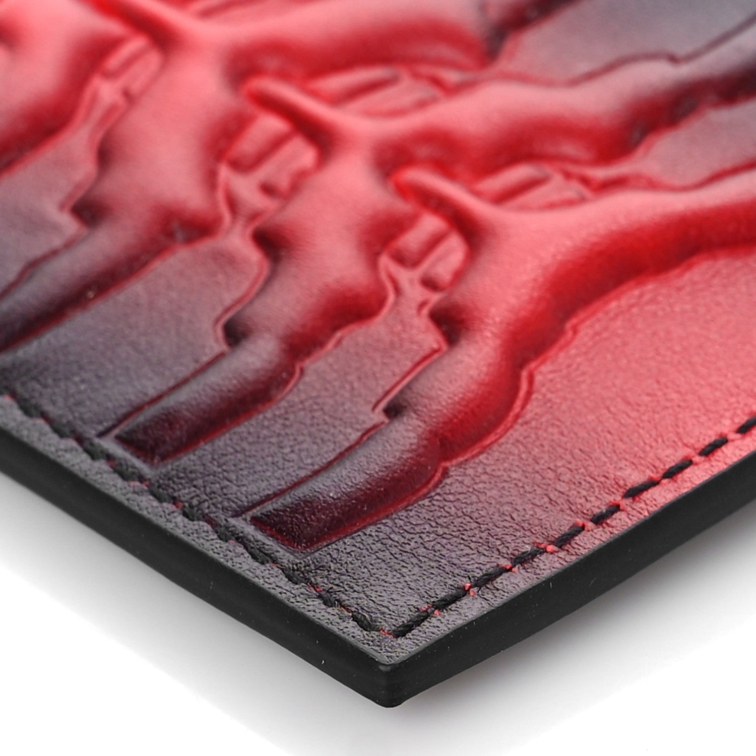 Alexander McQueen Calfskin Rib Cage Card Holder Black Red 1260411