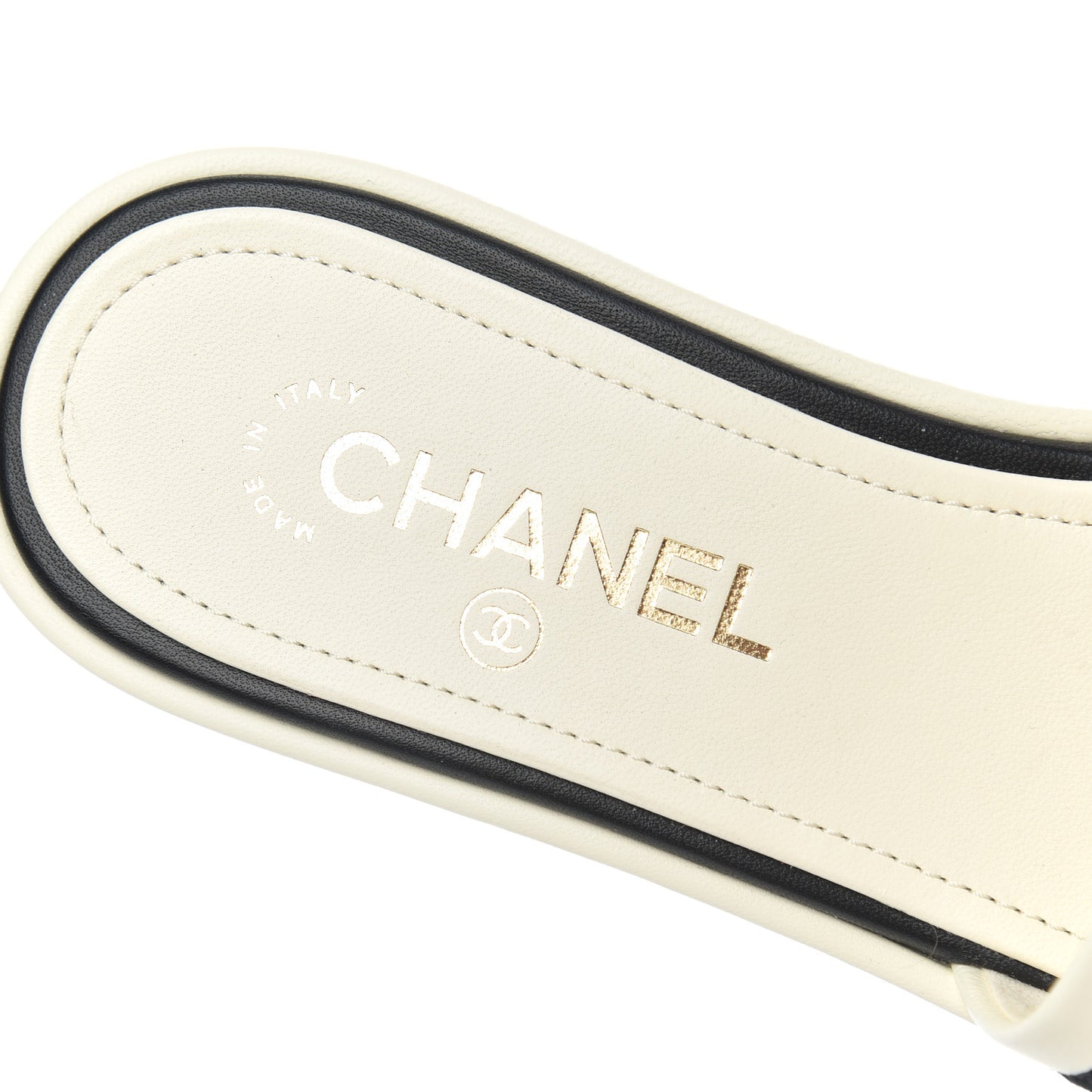 Lambskin Embroidered CC Mule Sandal 38 Ivory Black