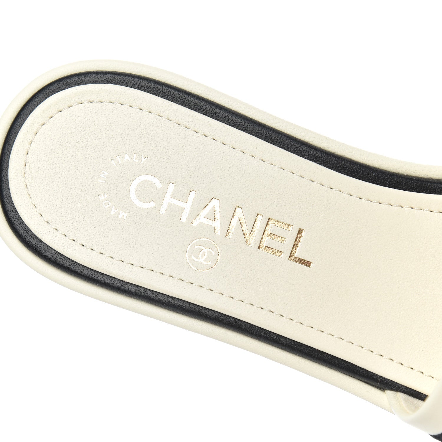 Chanel Lambskin Embroidered CC Mule Sandal 38 Ivory Black 6 of 15