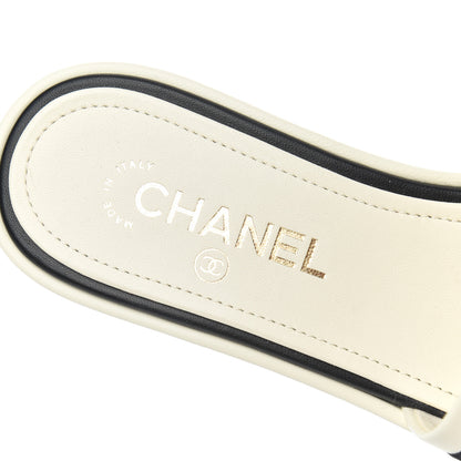 Chanel Lambskin Embroidered CC Mule Sandal 38 Ivory Black 6 of 15