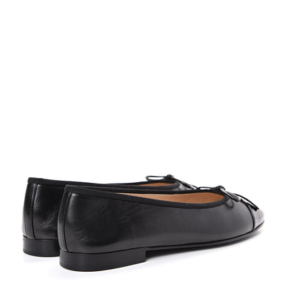 Chanel Lambskin Patent Cap Toe Ballerina Flats 38 Black 4 of 9